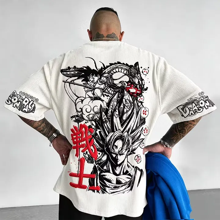 Dragon Ball Unisex Loose-Fit Rock Band Vertical Stripe T-Shirt