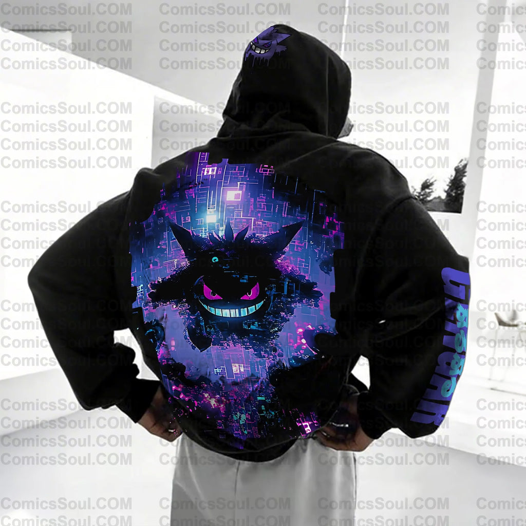 PKM-Unisex Anime Graphic Streetwear Vintage Plush Hoodie| Gengar