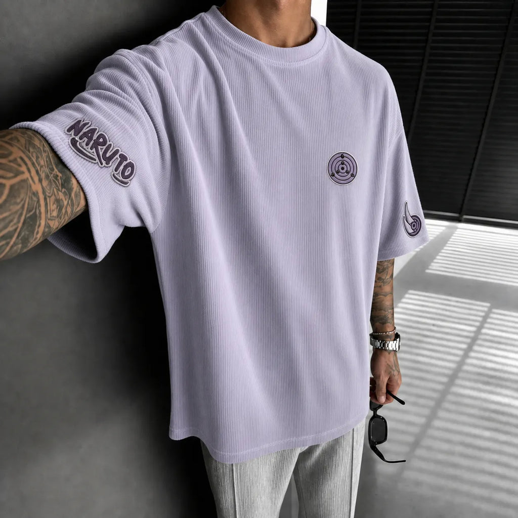 NINDO Unisex Anime-Style Retro Corduroy Oversized T-Shirt