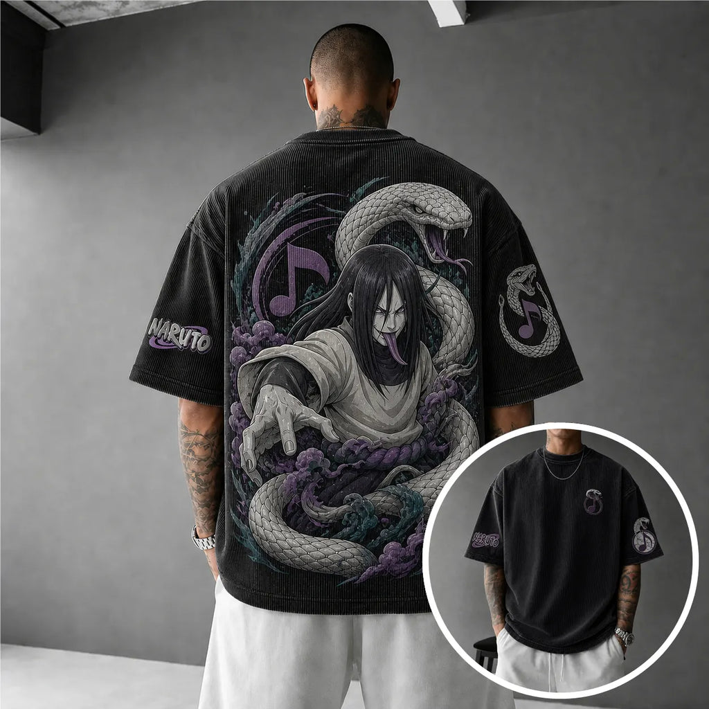 NINDO Unisex Anime-Style Retro Corduroy Oversized T-Shirt