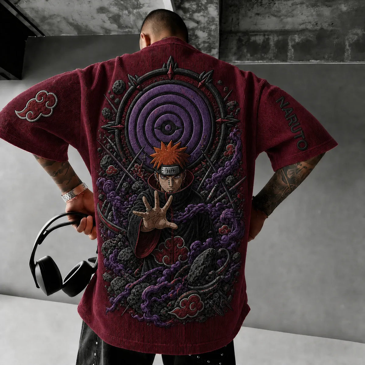 NINDO Unisex Anime-Style Retro Corduroy Oversized T-Shirt