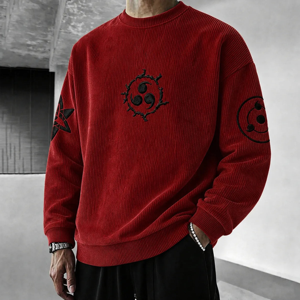 NINDO Unisex Retro Corduroy Sweatshirt In Anime Style