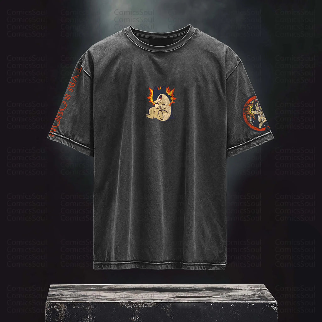 PKM-Unisex Anime Inspired Vintage washed T-Shirt