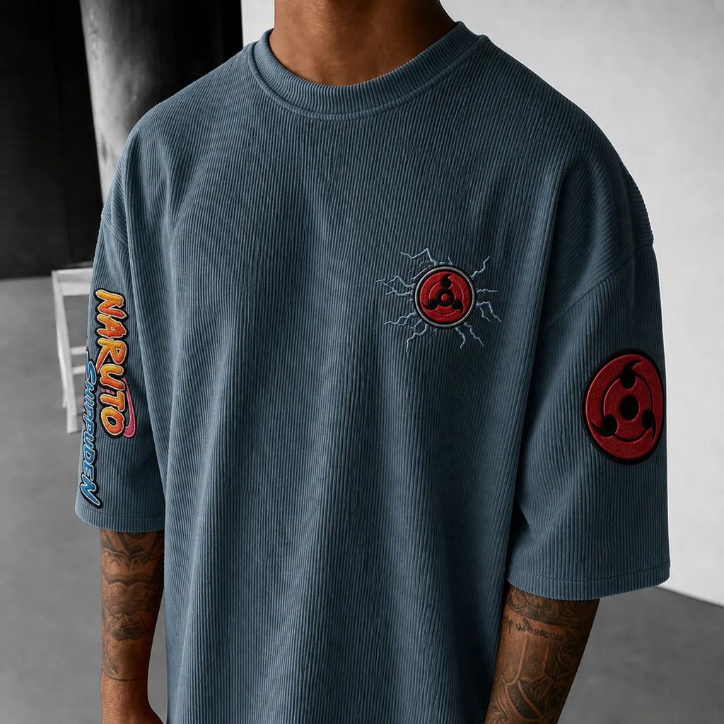 NINDO Unisex Anime-Style Retro Corduroy Oversized T-Shirt
