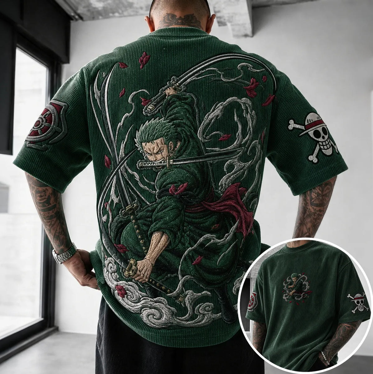 One Piece Unisex Anime-Style Retro Corduroy Oversized T-Shirt