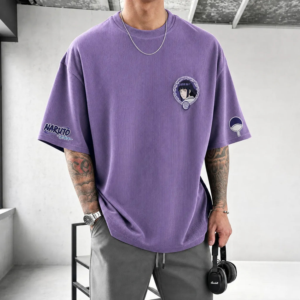 NINDO Unisex Anime-Style Retro Corduroy Oversized T-Shirt