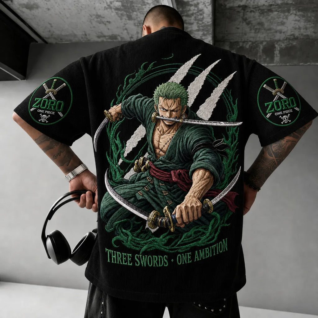 One Piece Unisex Short-Sleeve Corduroy T-Shirt With Anime Print