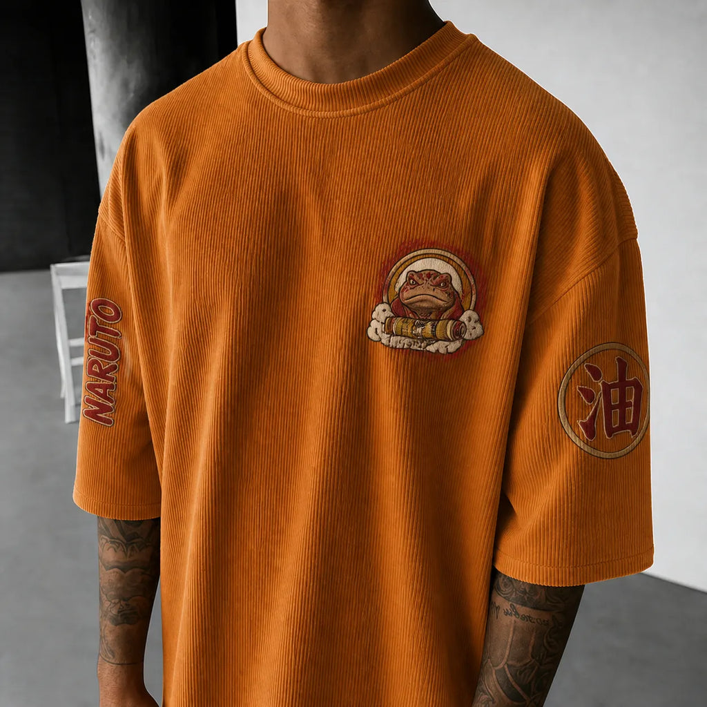 NINDO Unisex Anime-Style Retro Corduroy Oversized T-Shirt