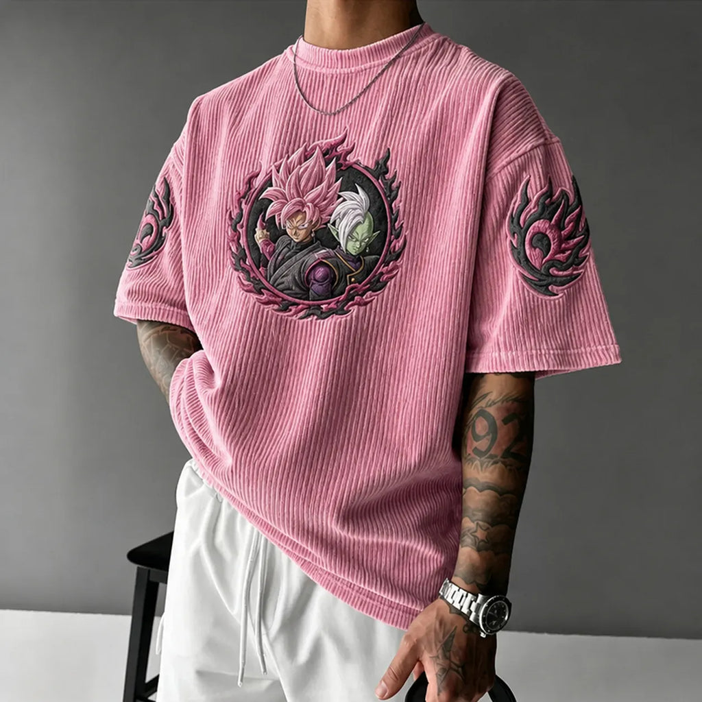 Dragon Ball Unisex Anime-Style Retro Corduroy Oversized T-Shirt