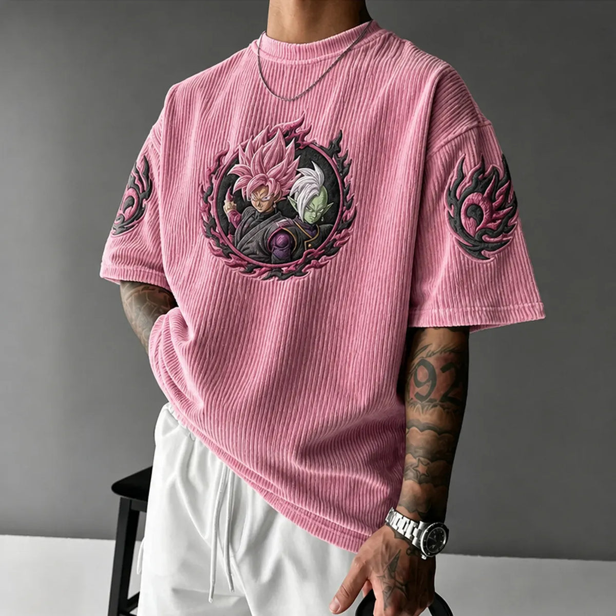 Dragon Ball Unisex Anime-Style Retro Corduroy Oversized T-Shirt