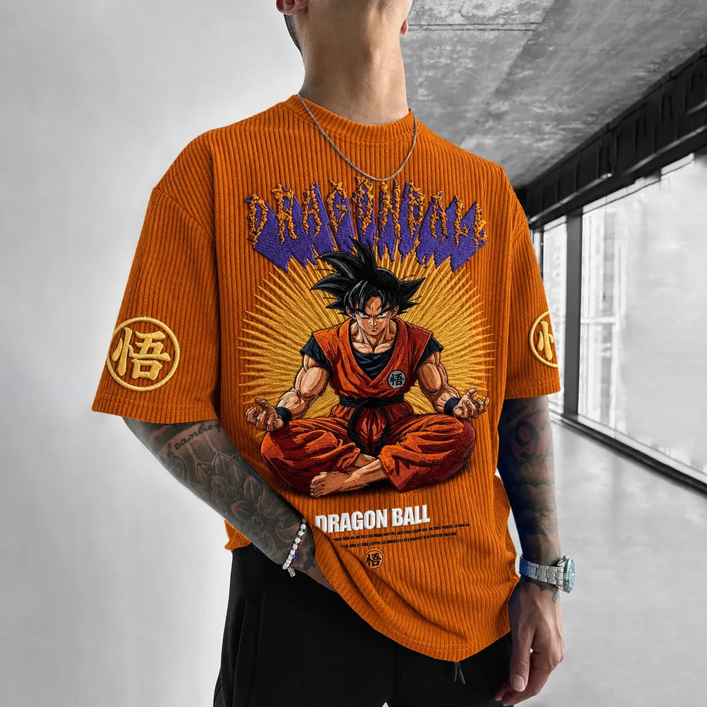 Dragon Ball Unisex Anime-Style Retro Corduroy Oversized T-Shirt