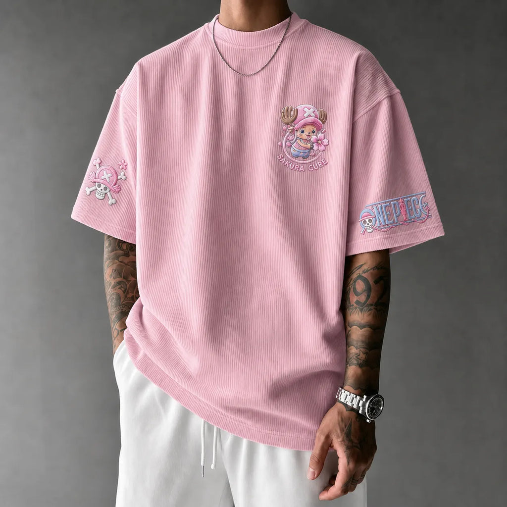 One Piece Unisex Short-Sleeve Corduroy T-Shirt With Anime Print