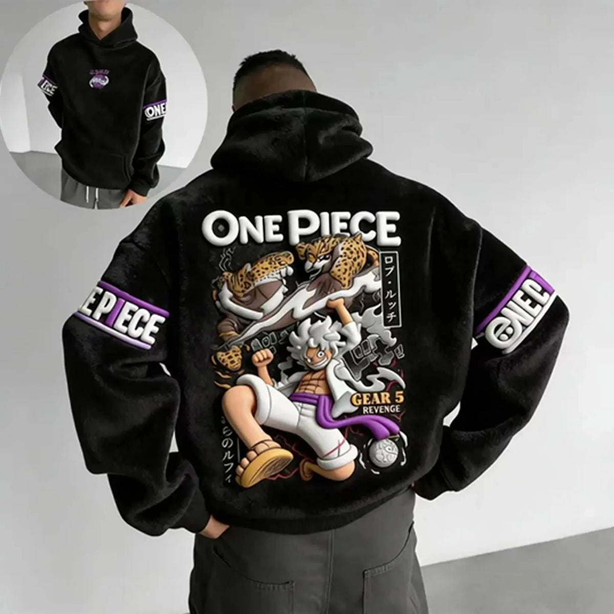 One Piece Color-blocked Plush Hoodie