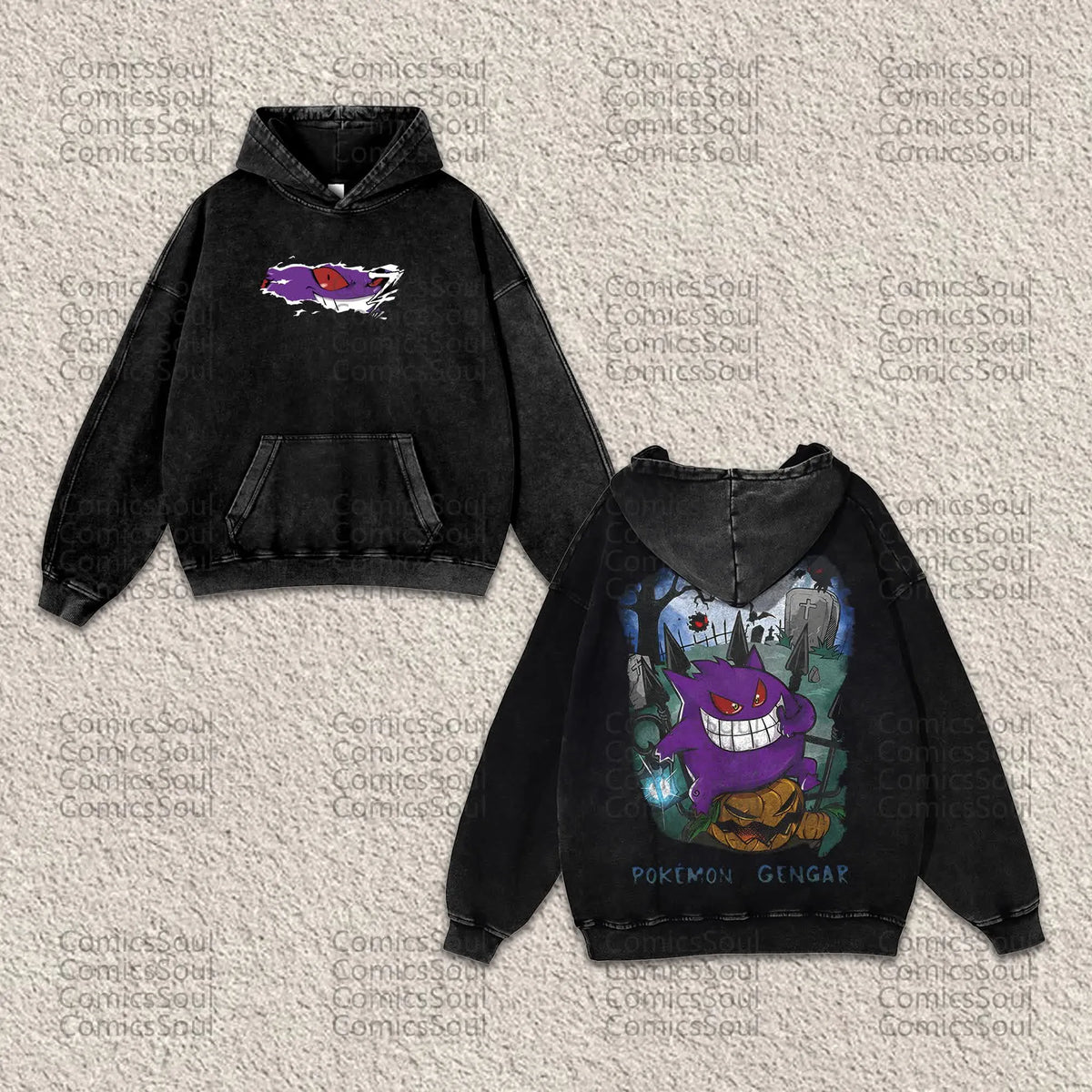 PKM-Unisex Anime Graphic Streetwear Vintage Washed Hoodie