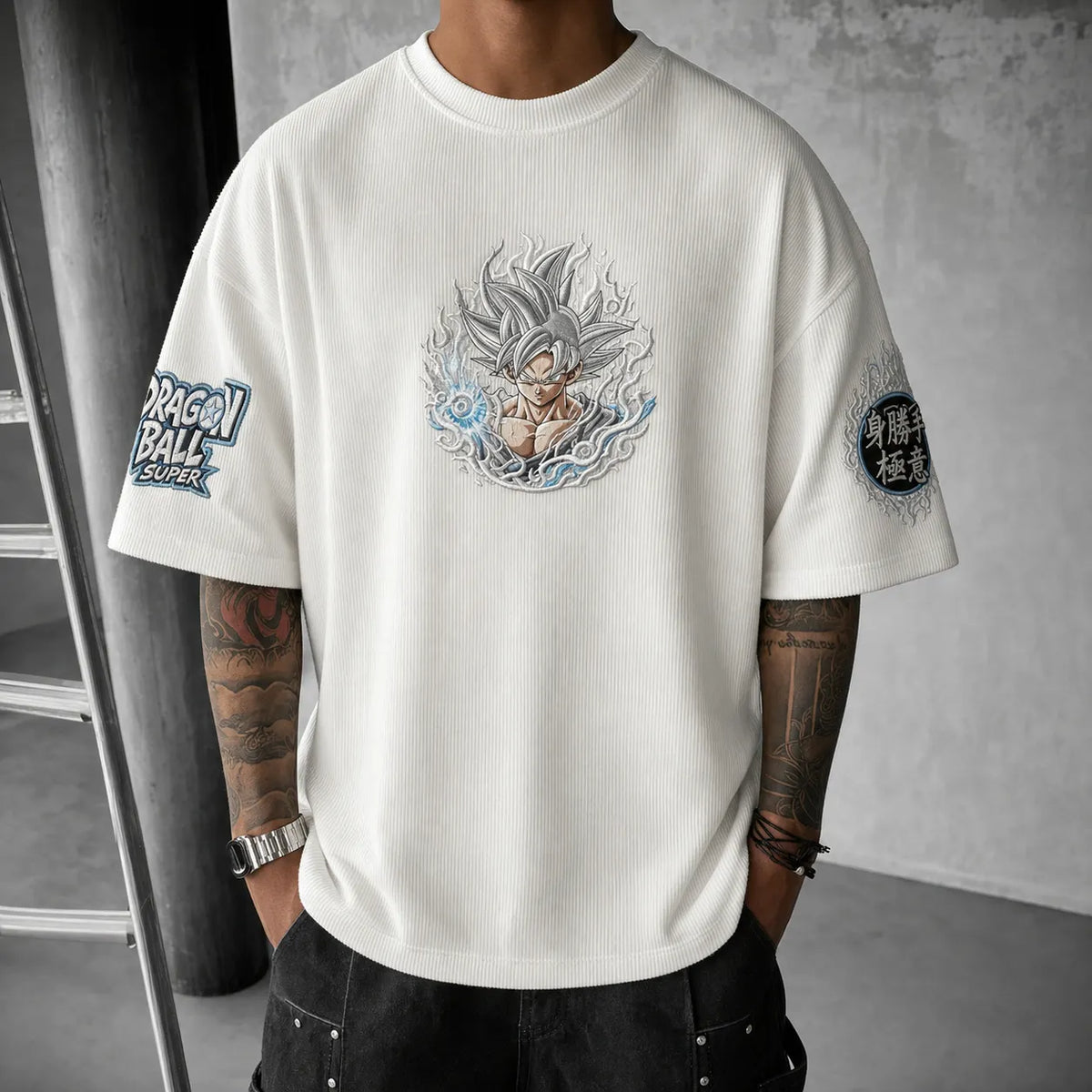 Dragon Ball Unisex Loose-Fit Rock Band Vertical Stripe T-Shirt