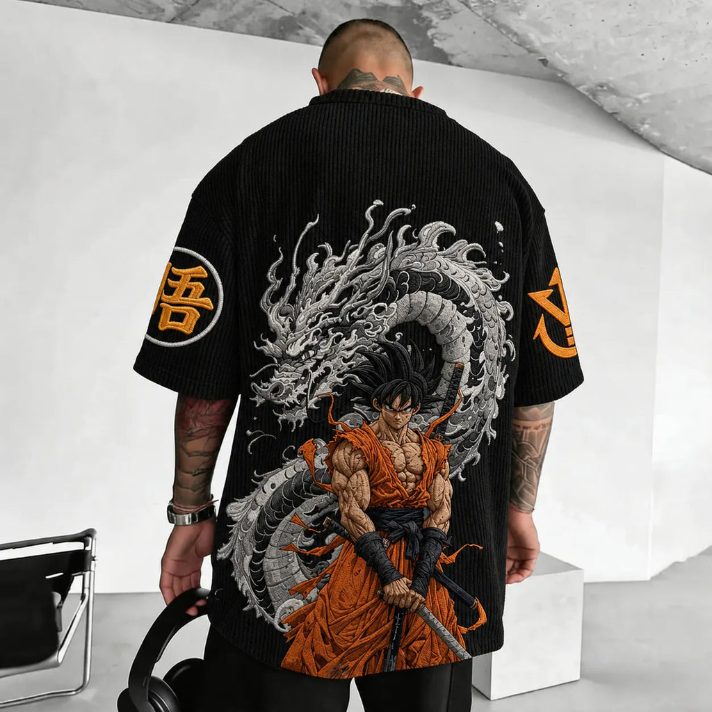 Dragon Ball Unisex Anime-Style Retro Corduroy Oversized T-Shirt