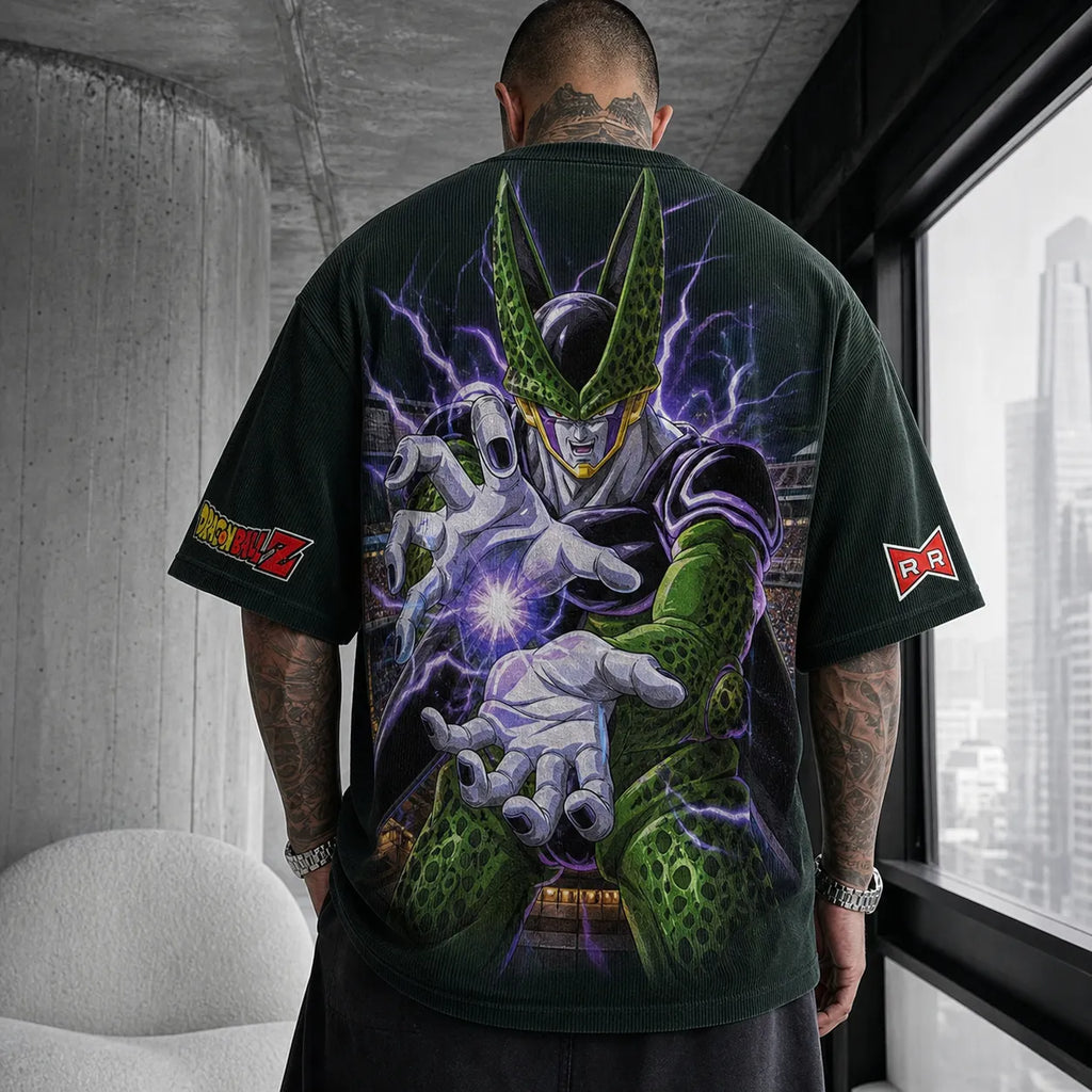 Dragon Ball Unisex Loose-Fit Rock Band Vertical Stripe T-Shirt