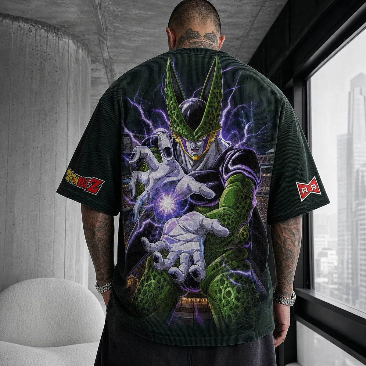 Dragon Ball Unisex Loose-Fit Rock Band Vertical Stripe T-Shirt