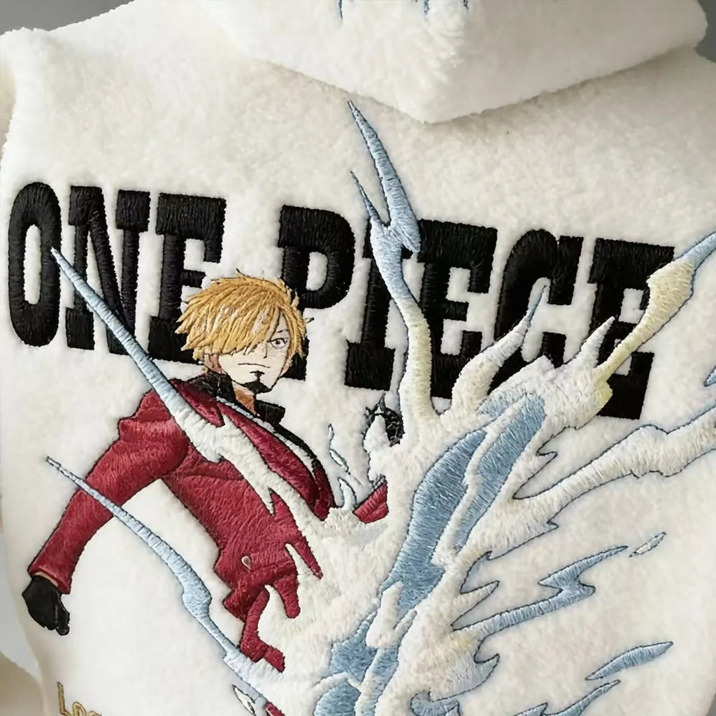 One Piece Color-blocked Plush Hoodie