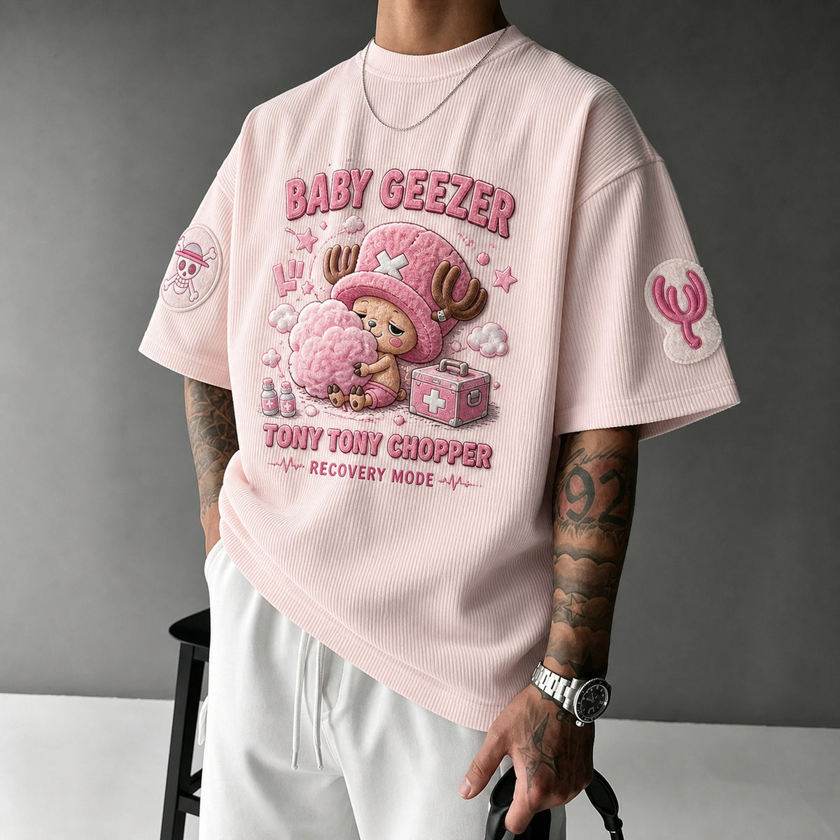 One Piece Unisex Short-Sleeve Corduroy T-Shirt With Anime Print