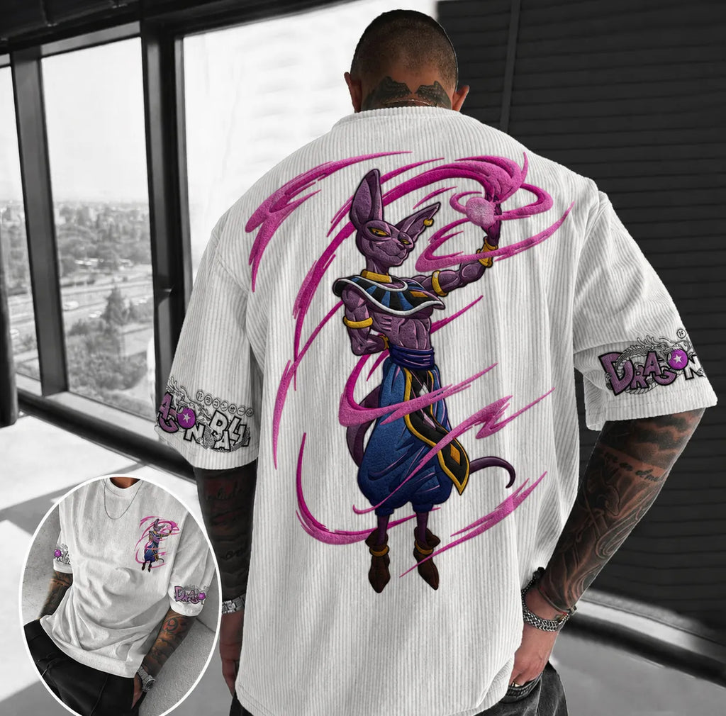 Dragon Ball Unisex Anime-Style Retro Corduroy Oversized T-Shirt