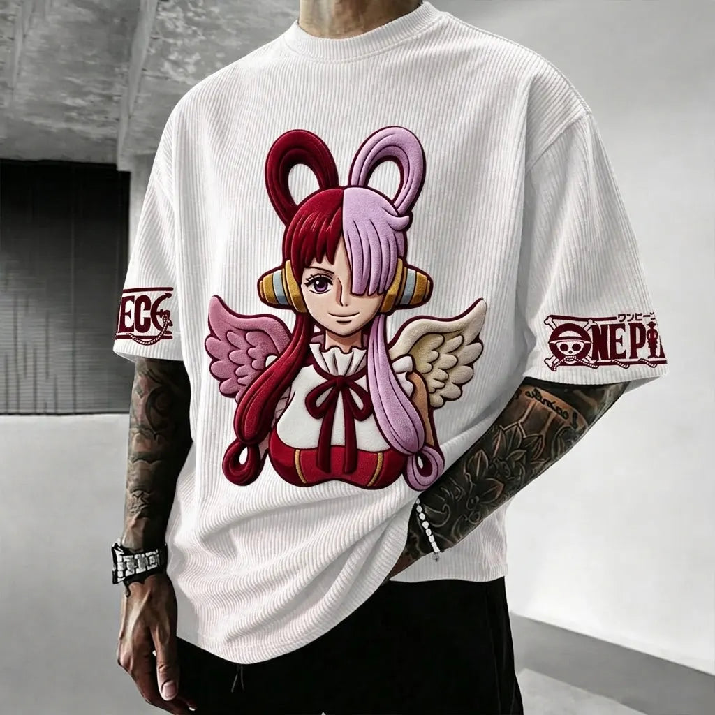 One Piece Unisex Anime-Style Retro Corduroy Oversized T-Shirt