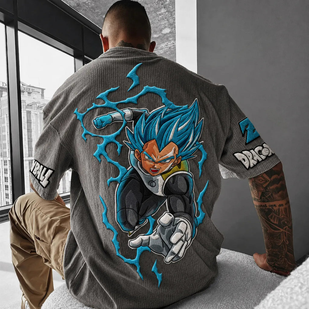 Dragon Ball Unisex Anime-Style Retro Corduroy Oversized T-Shirt