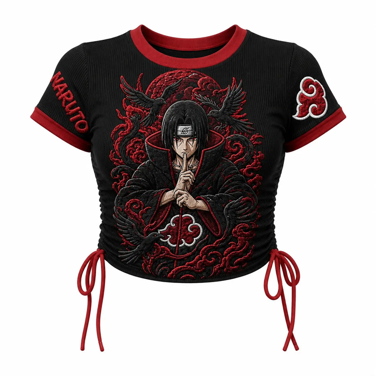 NINDO Women's Slim-Fit Short-Sleeve T-Shirt With Anime Print And Side Drawstrings