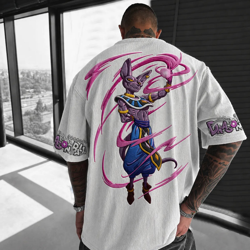 Dragon Ball Unisex Anime-Style Retro Corduroy Oversized T-Shirt
