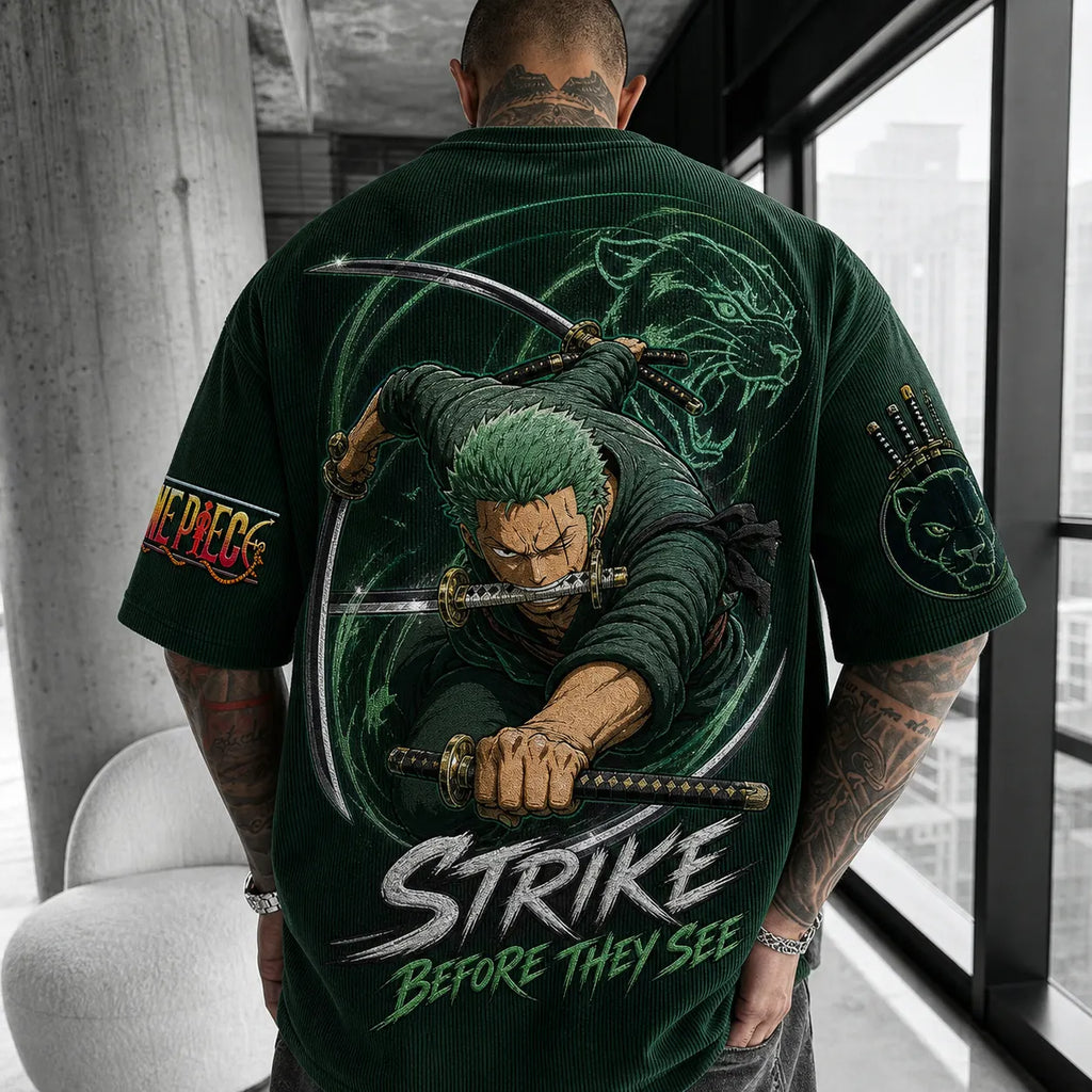 One Piece Unisex Short-Sleeve Corduroy T-Shirt With Anime Print