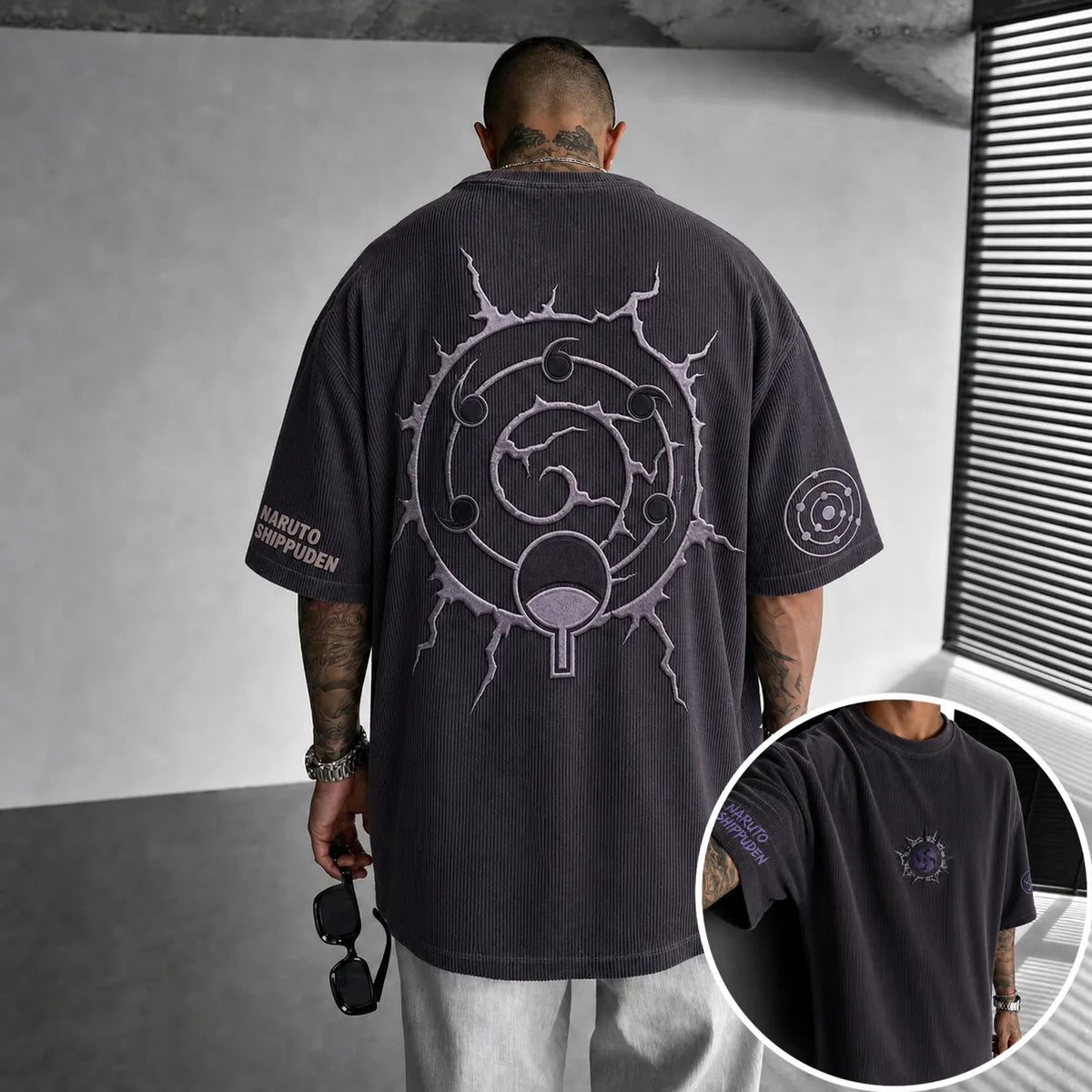NINDO Unisex Anime-Style Retro Corduroy Oversized T-Shirt