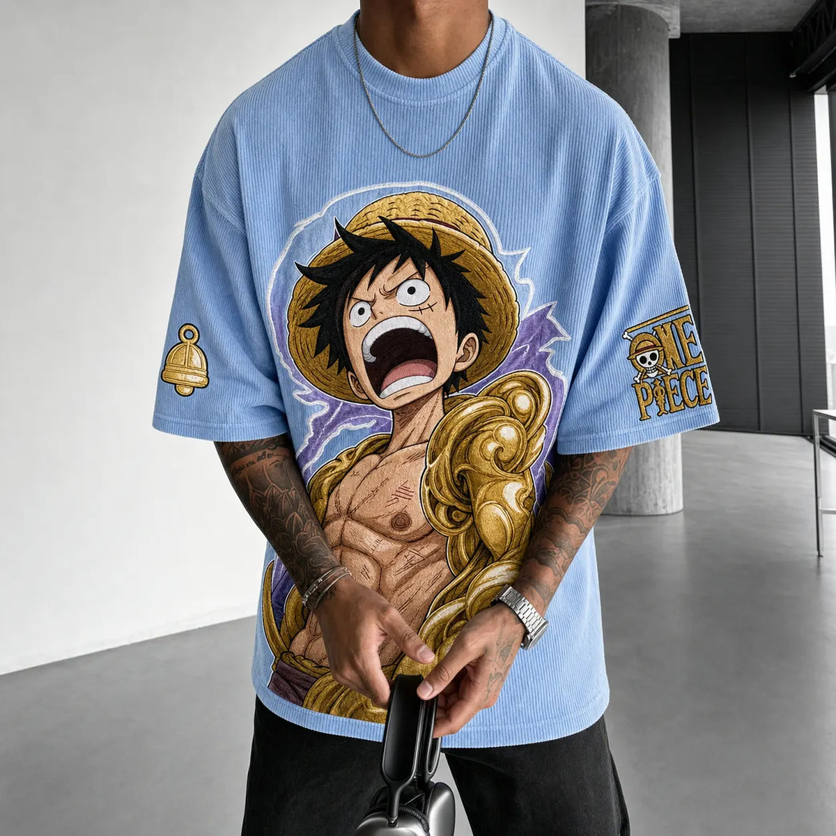 One Piece Unisex Short-Sleeve Corduroy T-Shirt With Anime Print