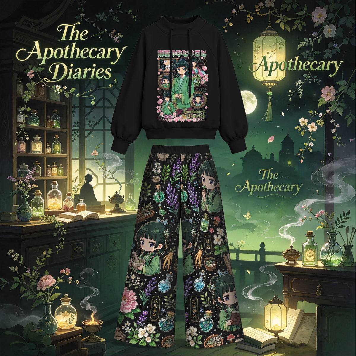 The Apothecary Diaries vintage hoodie and shorts set