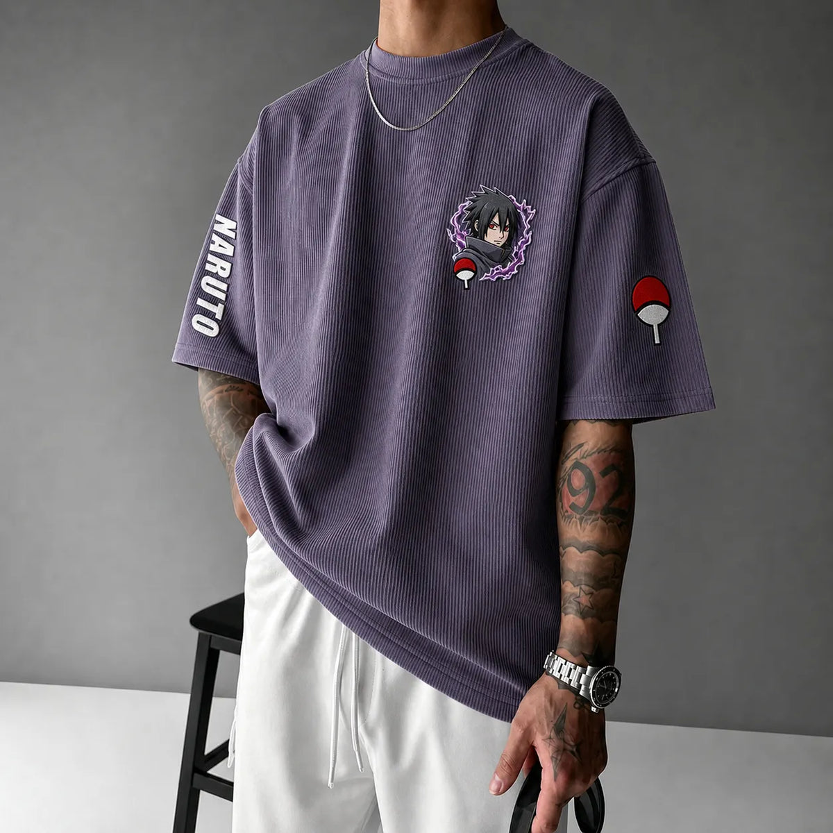 NINDO Unisex Anime-Style Retro Corduroy Oversized T-Shirt