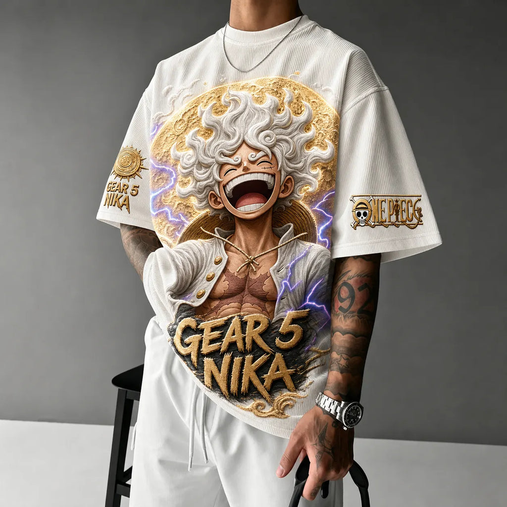 One Piece Unisex Short-Sleeve Corduroy T-Shirt With Anime Print