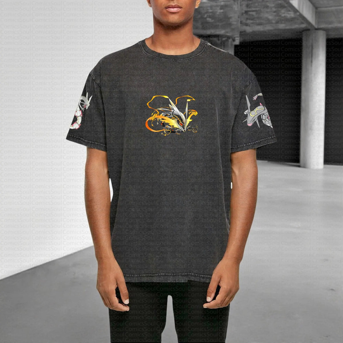 PKM-Unisex Anime Style Vintage Washed T-Shirt