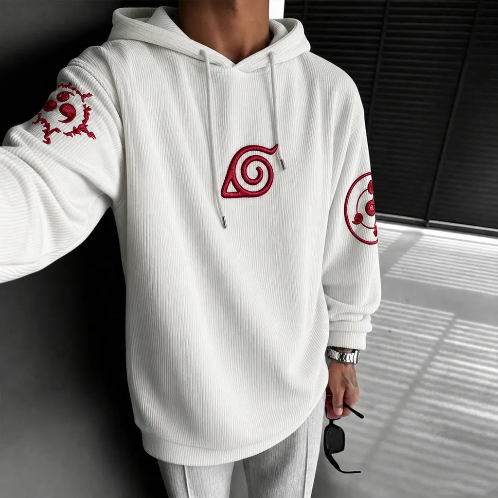 NINDO Unisex Retro Corduroy Hoodie With Anime-style Graphics