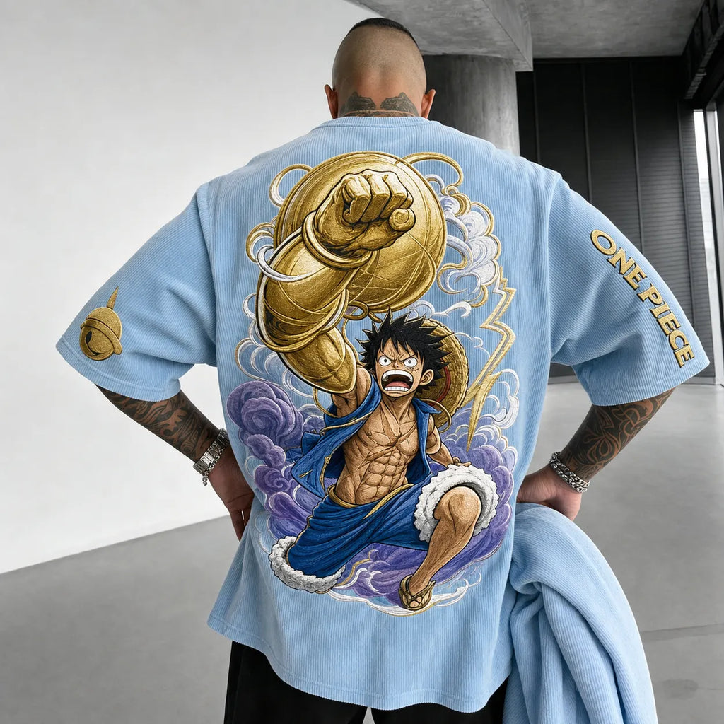 One Piece Unisex Short-Sleeve Corduroy T-Shirt With Anime Print