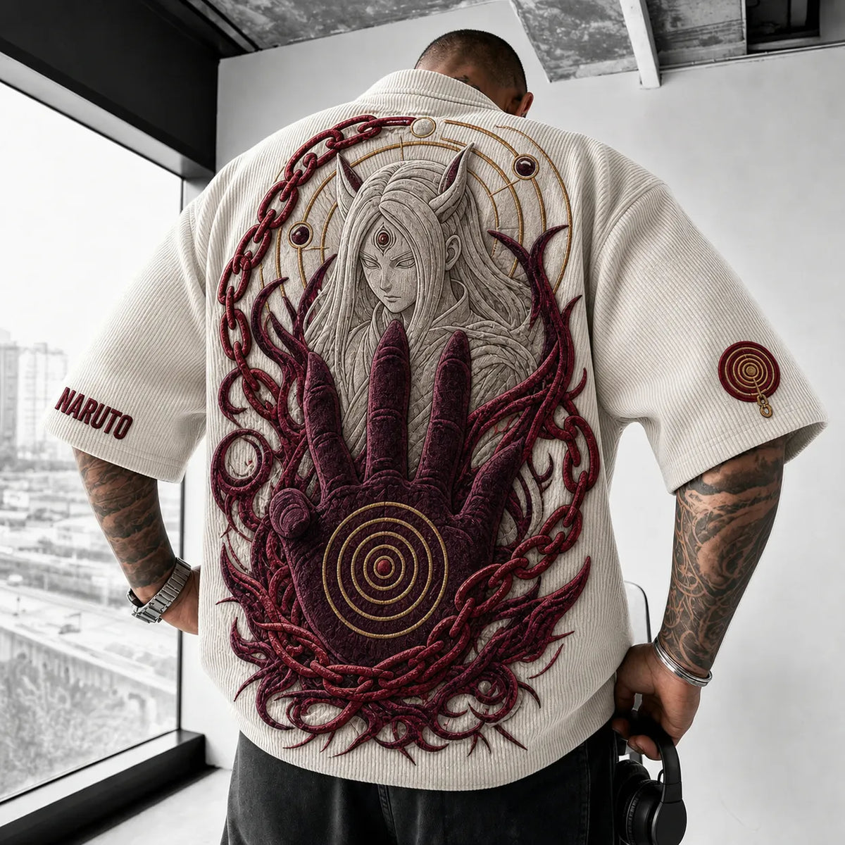 NINDO Unisex Anime-Style Retro Corduroy Oversized T-Shirt