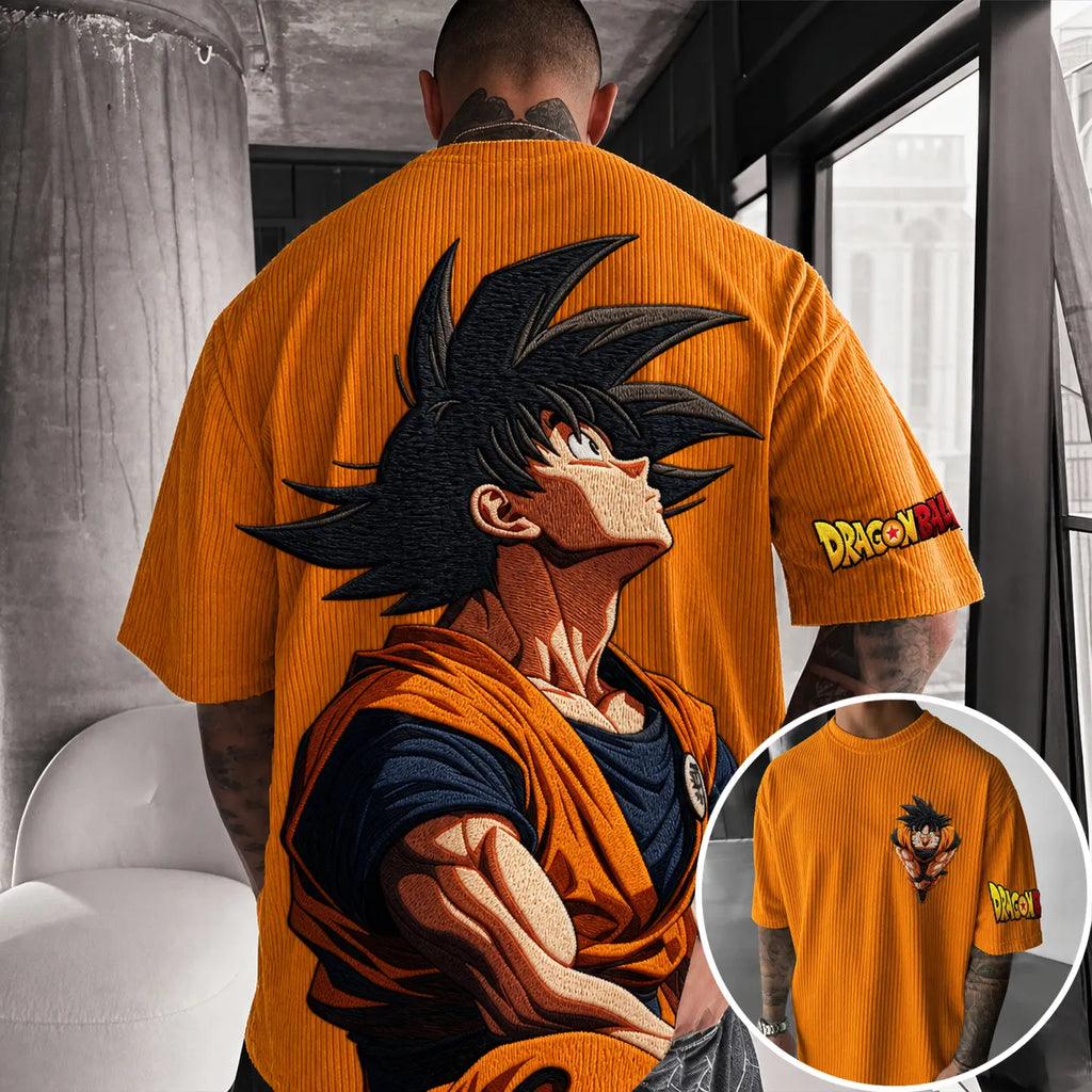 Dragon Ball Unisex Anime-Style Retro Corduroy Oversized T-Shirt