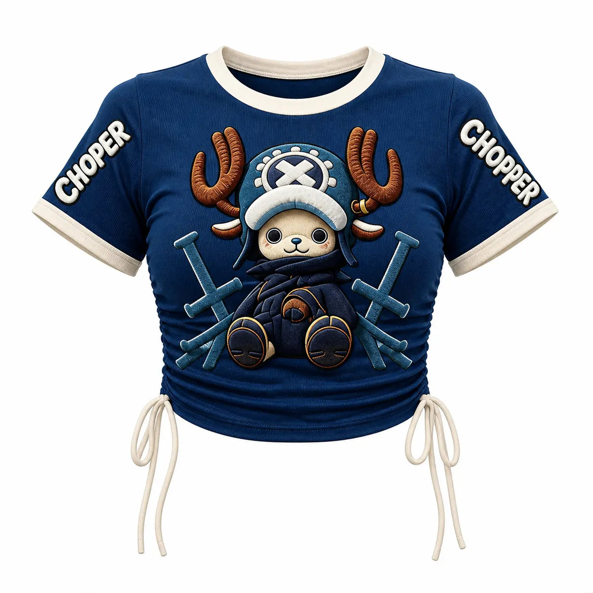 One Piece Women's Slim-Fit Short-Sleeve T-Shirt With Anime Print And Side Drawstrings
