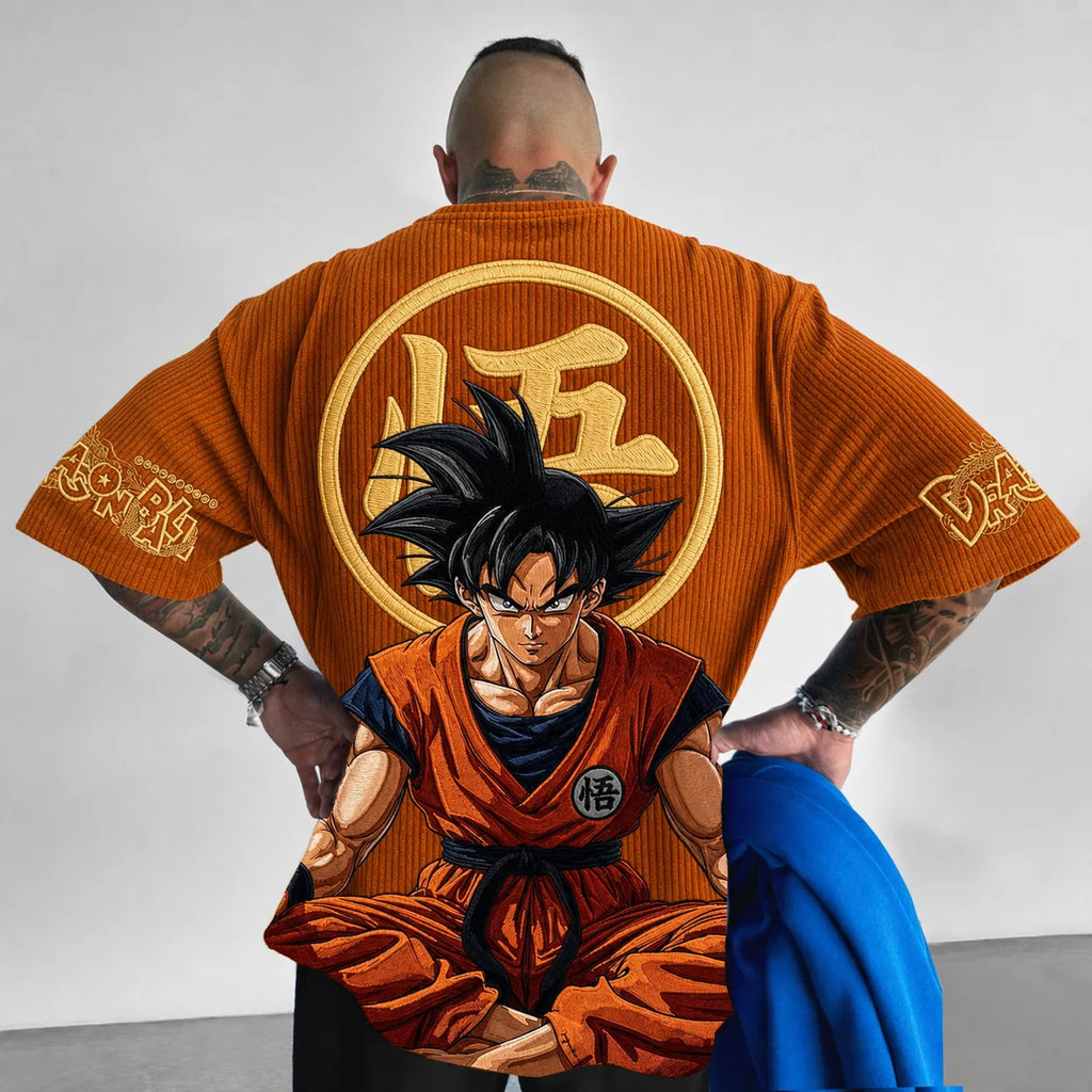 Dragon Ball Unisex Anime-Style Retro Corduroy Oversized T-Shirt