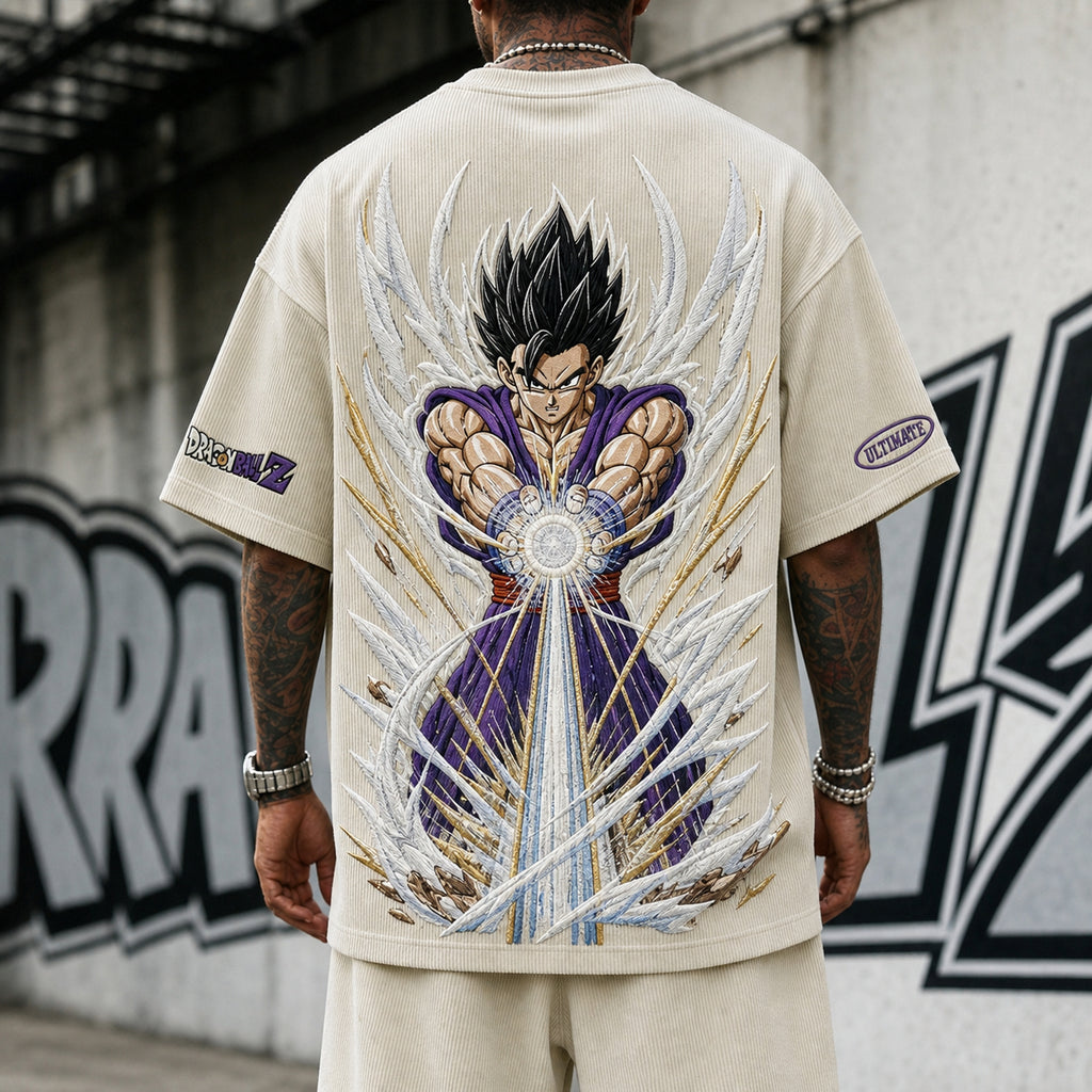 Dragon Ball Unisex Loose-Fit Rock Band Vertical Stripe T-Shirt