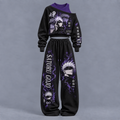 Jujutsu Kaisen-Women's Asymmetric Off-Shoulder Cut-Out Sweatshirt & Wide-Leg Sweatpants 2-Piece Set