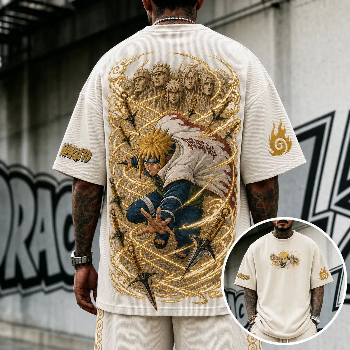 NINDO Unisex Anime-Style Retro Corduroy Oversized T-Shirt