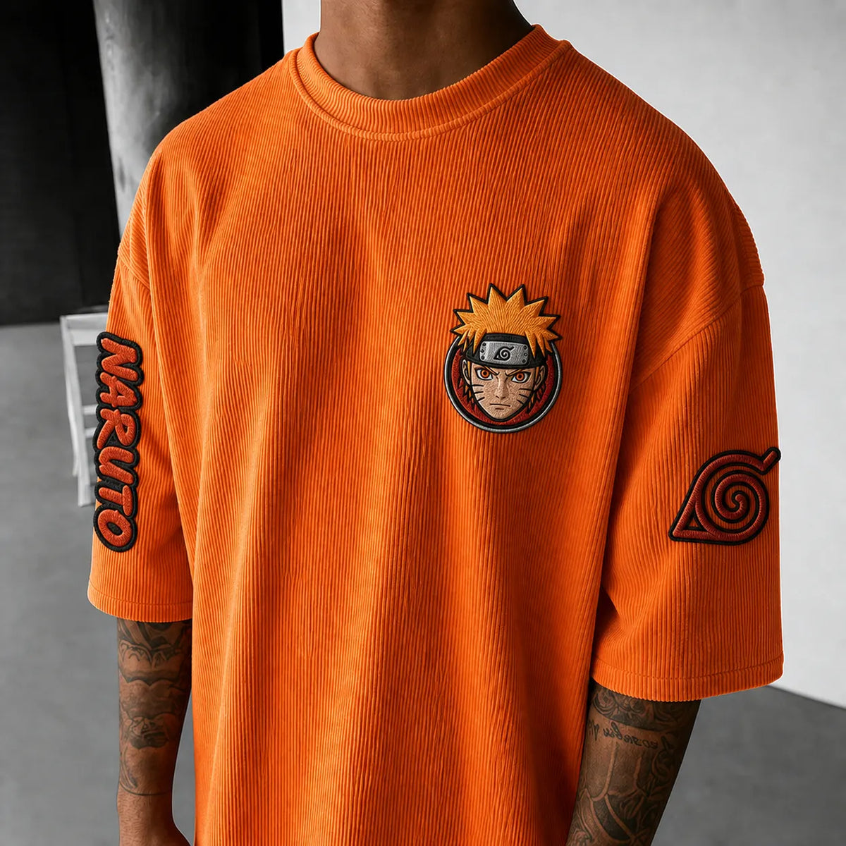 NINDO Unisex Anime-Style Retro Corduroy Oversized T-Shirt