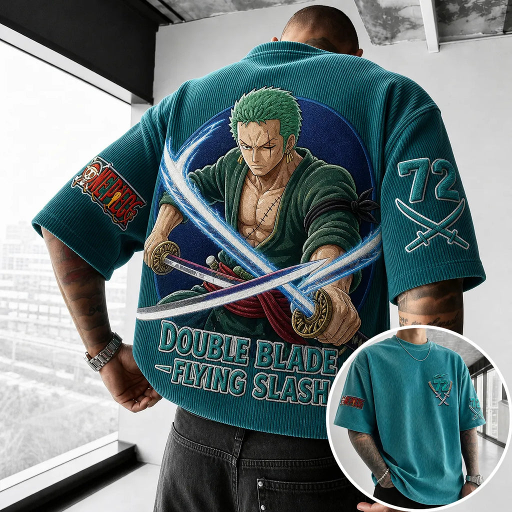 One Piece Unisex Short-Sleeve Corduroy T-Shirt With Anime Print