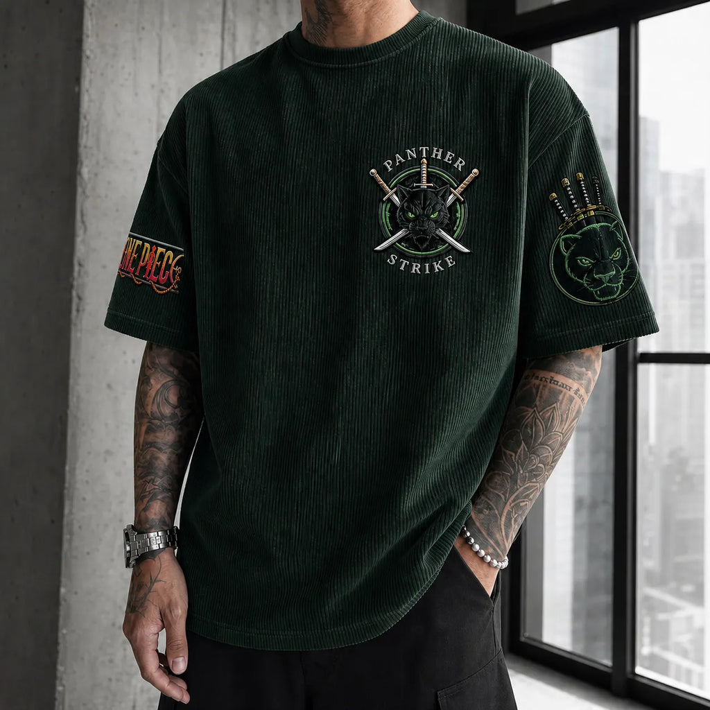 One Piece Unisex Short-Sleeve Corduroy T-Shirt With Anime Print