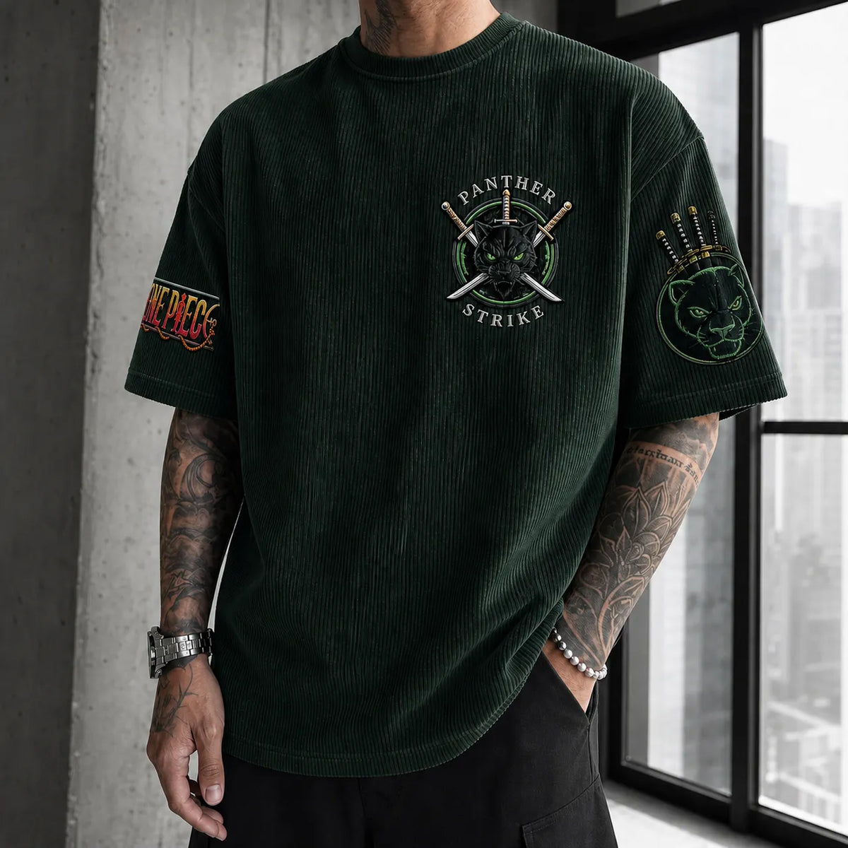 One Piece Unisex Short-Sleeve Corduroy T-Shirt With Anime Print