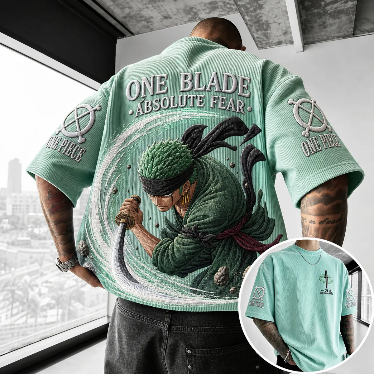 One Piece Unisex Short-Sleeve Corduroy T-Shirt With Anime Print